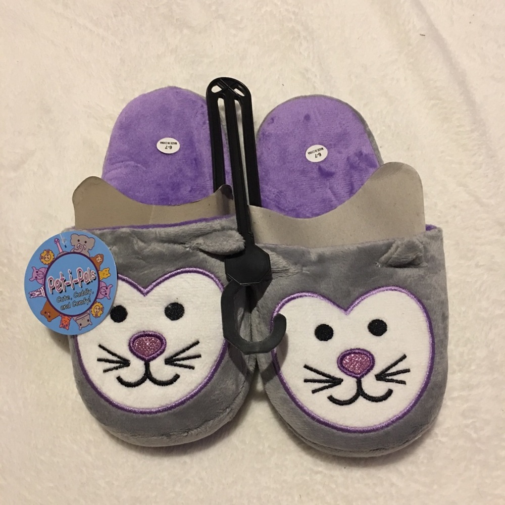 NWT purple and grey cat slippers
